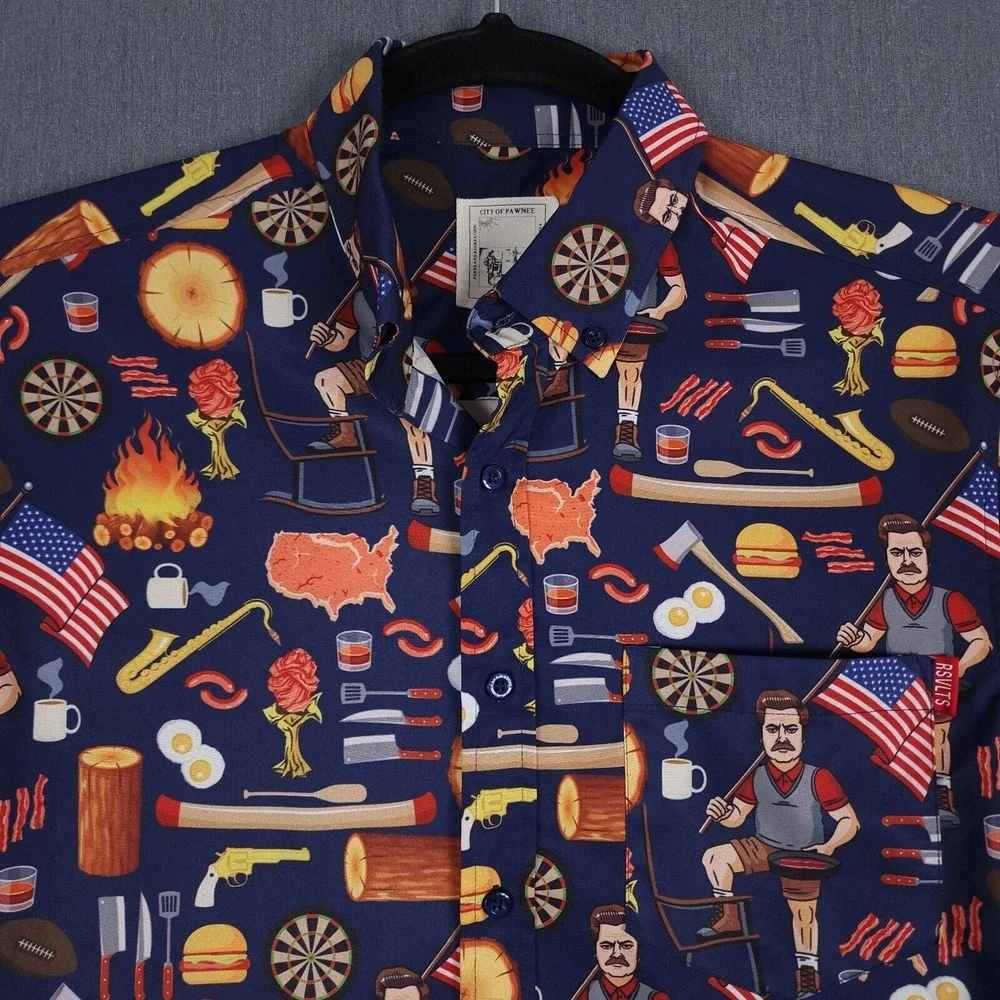 RSVLTS Ron Swanson Shirt Greatness Mens Medium Parks Recreation Button KunuFlex